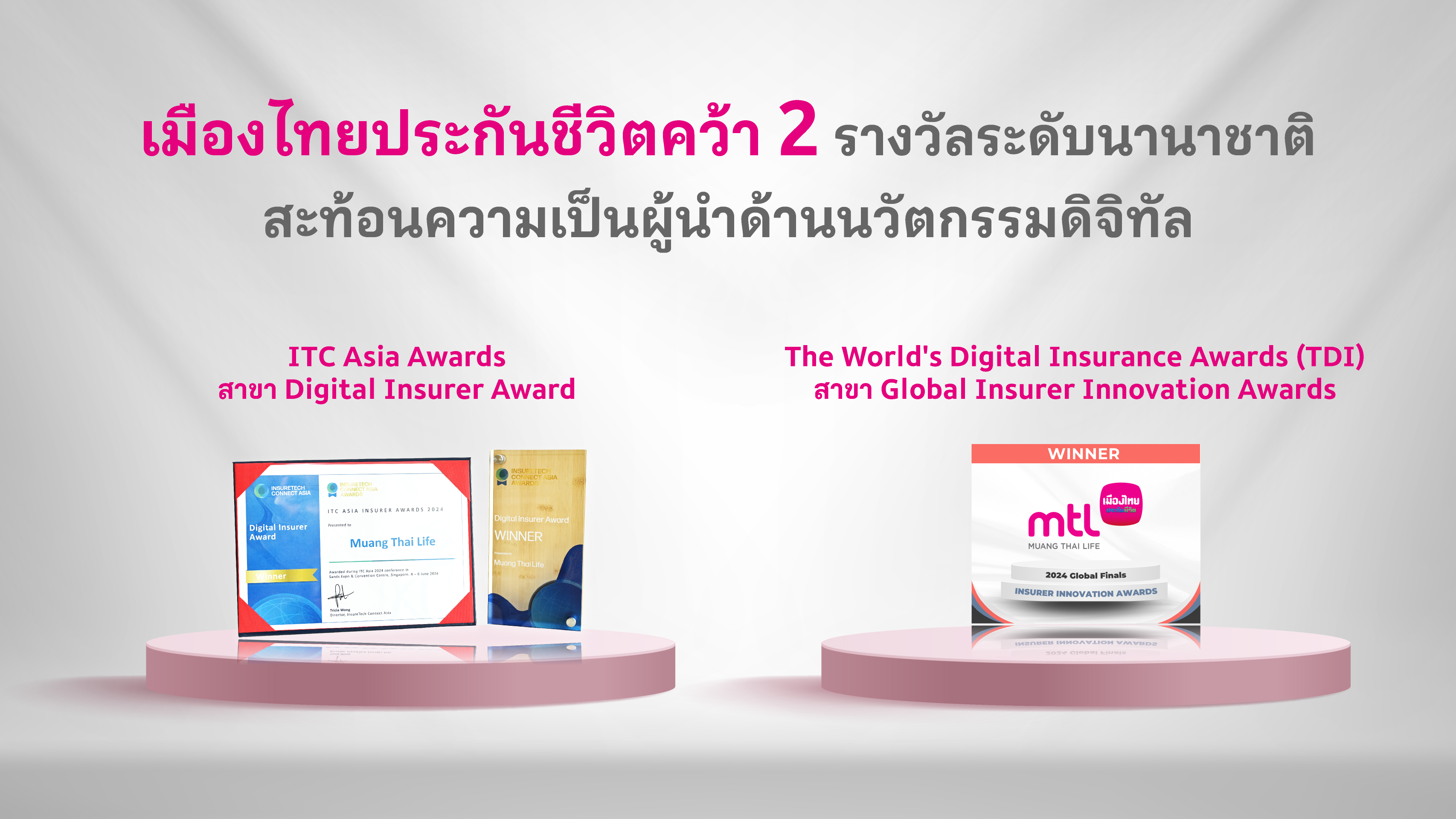 เมืองไทยประกันชีวิต คว้า 2 รางวัลระดับนานาชาติ สะท้อนผู้นำนวัตกรรมดิจิทัลในอุตฯประกันภัย