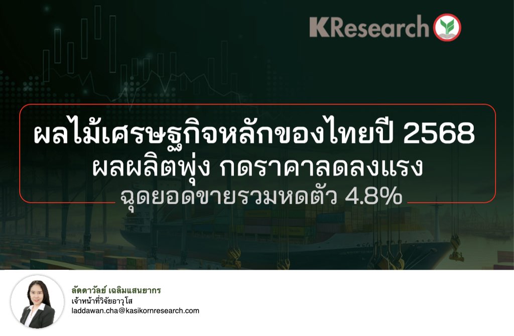 ผลไม้เศรษฐกิจหลักของไทยปี 2568 ผลผลิตพุ่ง กดราคาลดลงแรง